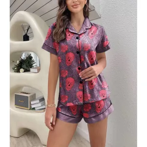 Skull Spiderweb Gothic Sexy Pajama Sets With Short Sleeve