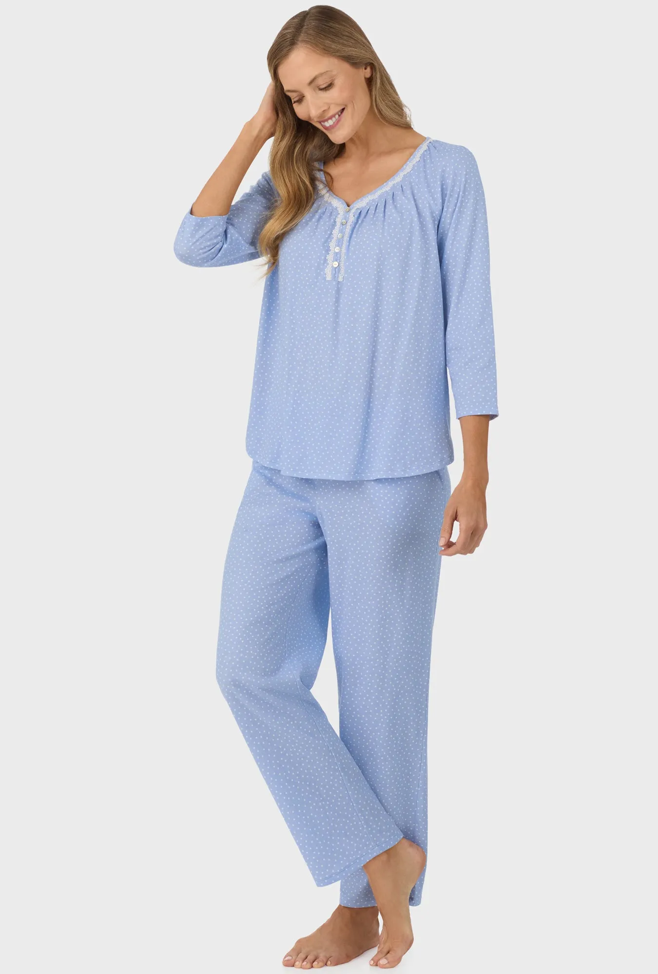 Sky Blue Dot 3/4 Sleeve Long Pant PJ Set