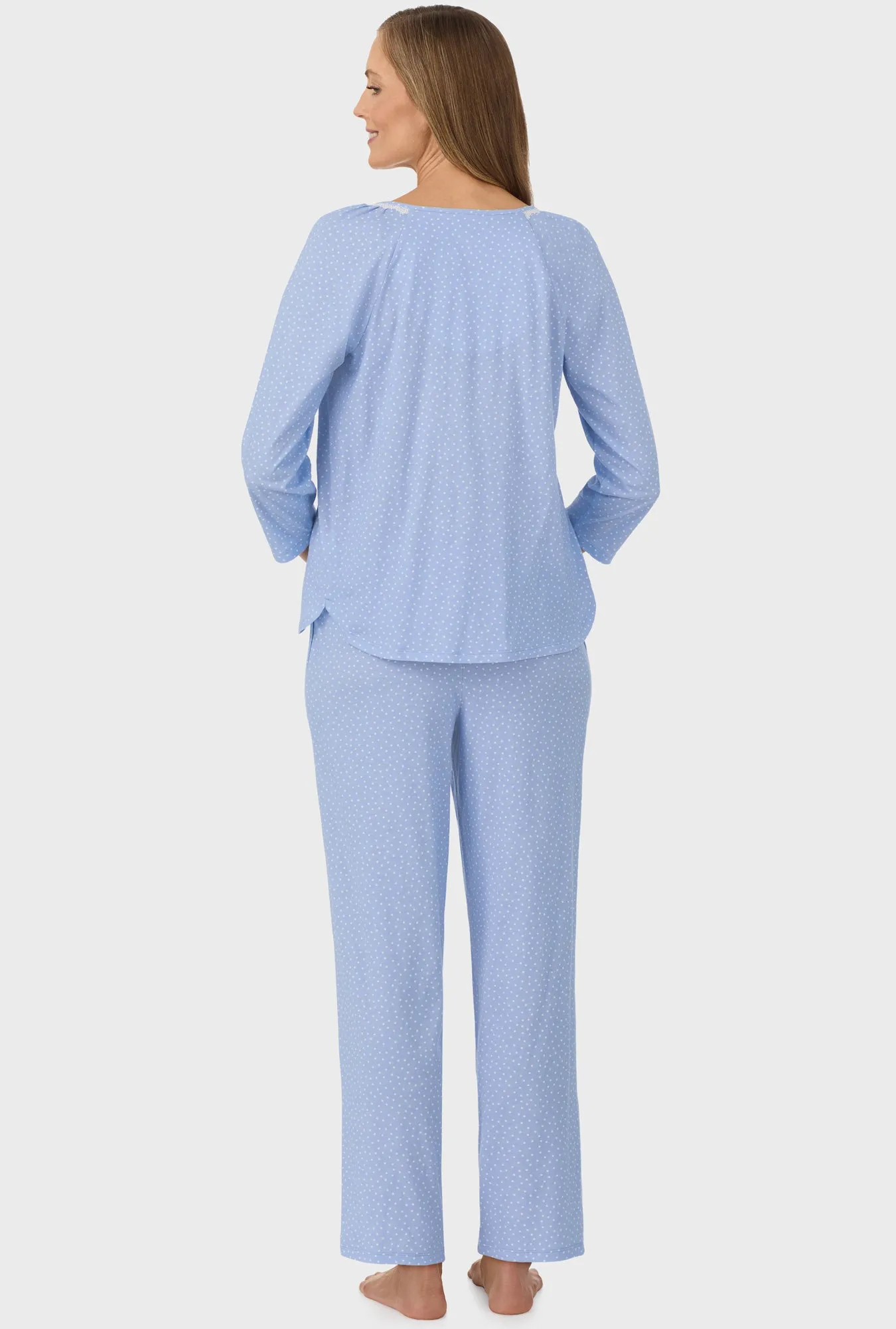 Sky Blue Dot 3/4 Sleeve Long Pant PJ Set