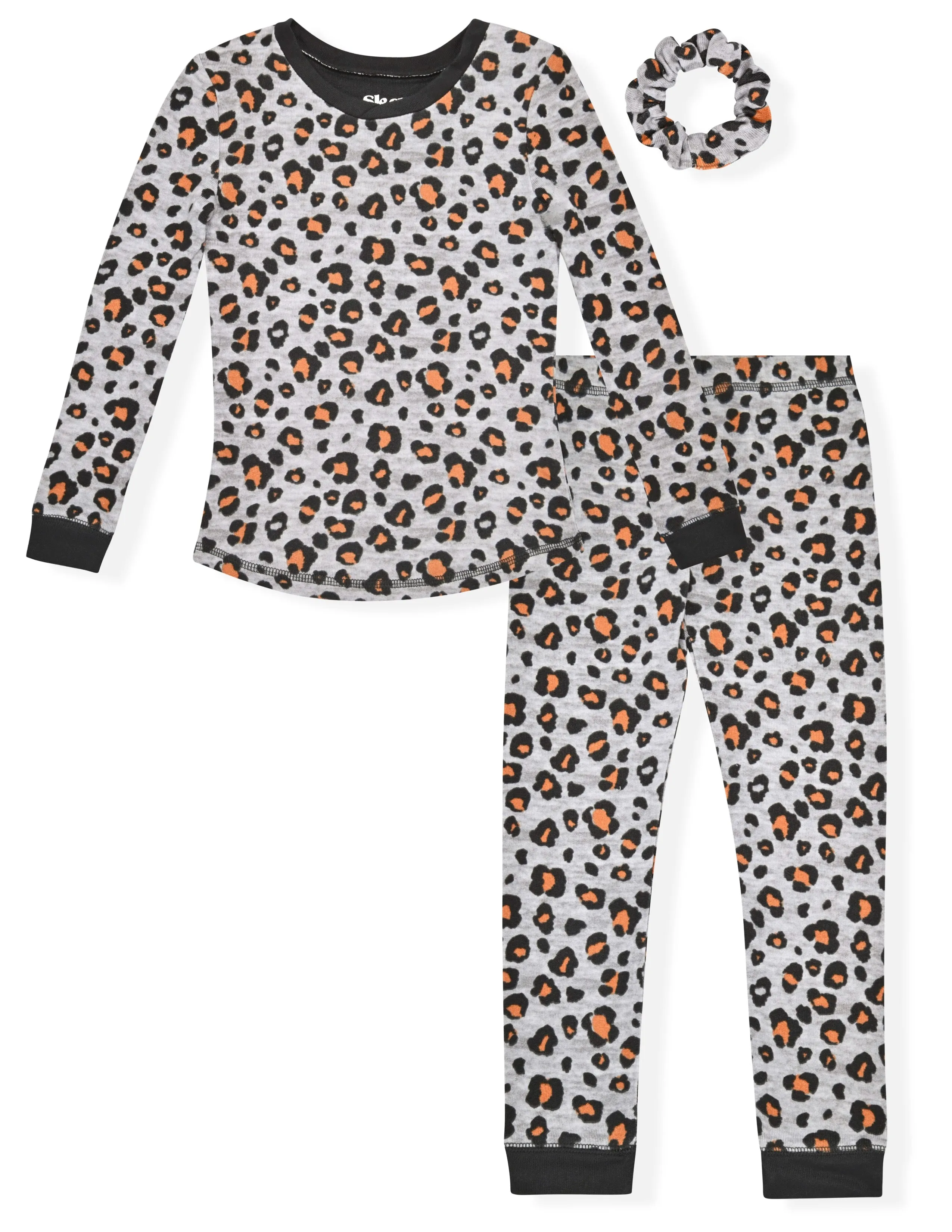 Sleep On It Girls 2-Piece Super Soft Jersey Long Sleeve Snug-Fit Pajama Set for Toddlers & Girls with Scrunchie - Leopard