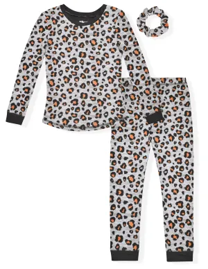 Sleep On It Girls 2-Piece Super Soft Jersey Long Sleeve Snug-Fit Pajama Set for Toddlers & Girls with Scrunchie - Leopard