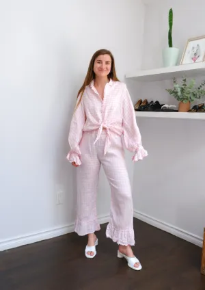 Sleeper Rumba Linen Lounge Suit in Pink Vichy - XS/S