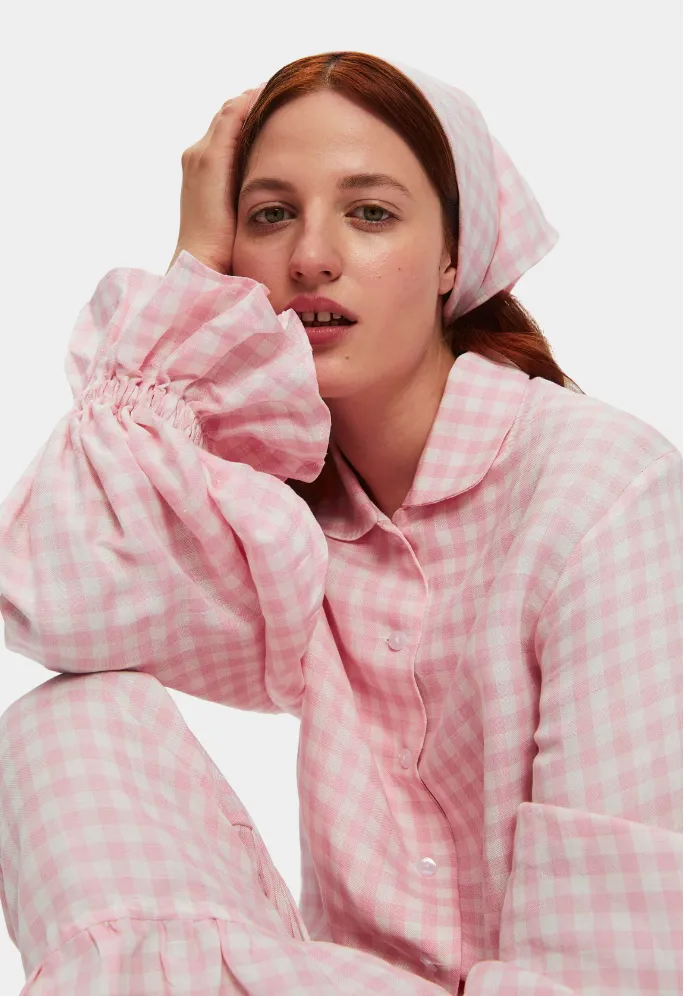 Sleeper Rumba Linen Lounge Suit in Pink Vichy - XS/S