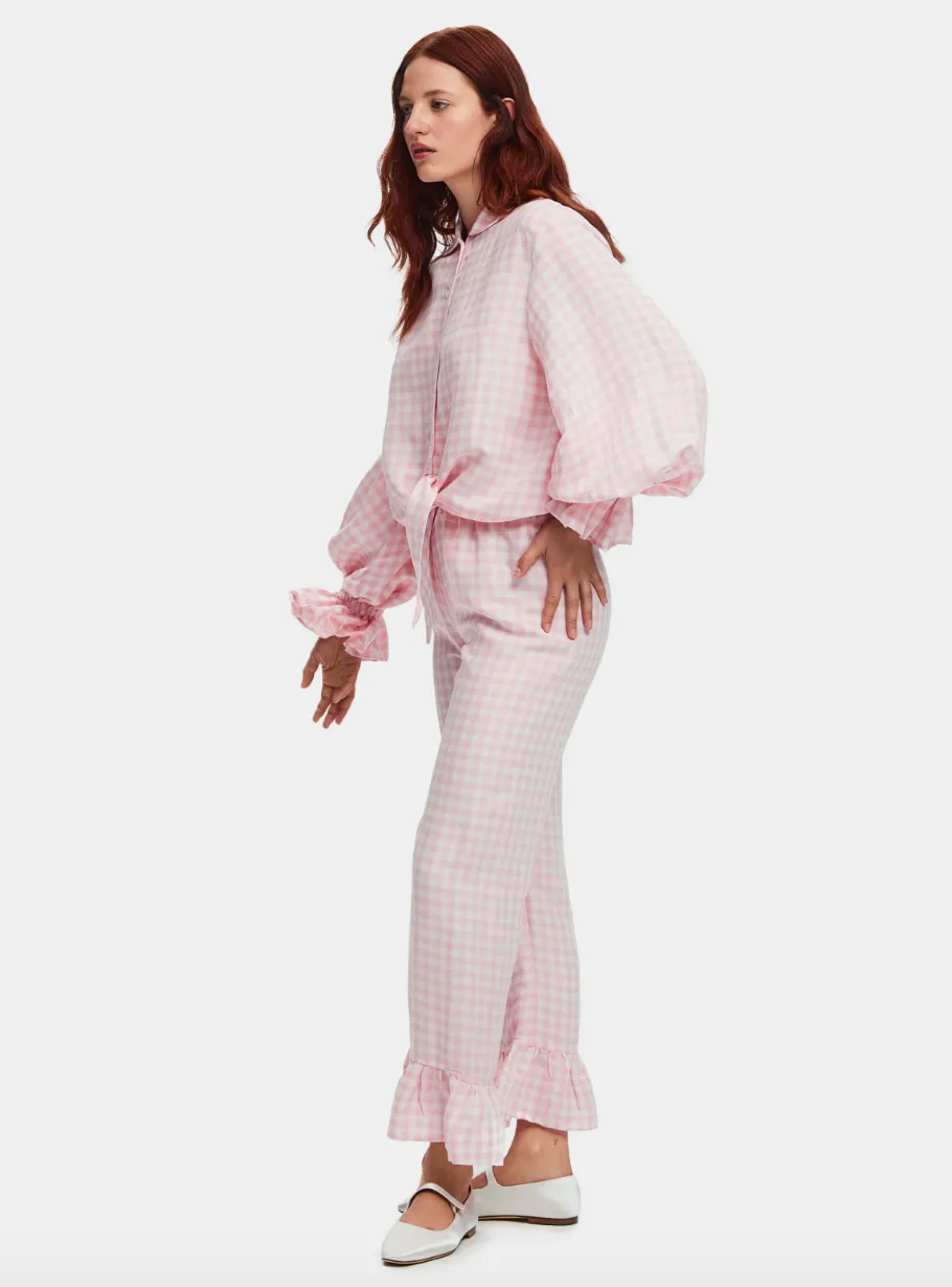 Sleeper Rumba Linen Lounge Suit in Pink Vichy - XS/S