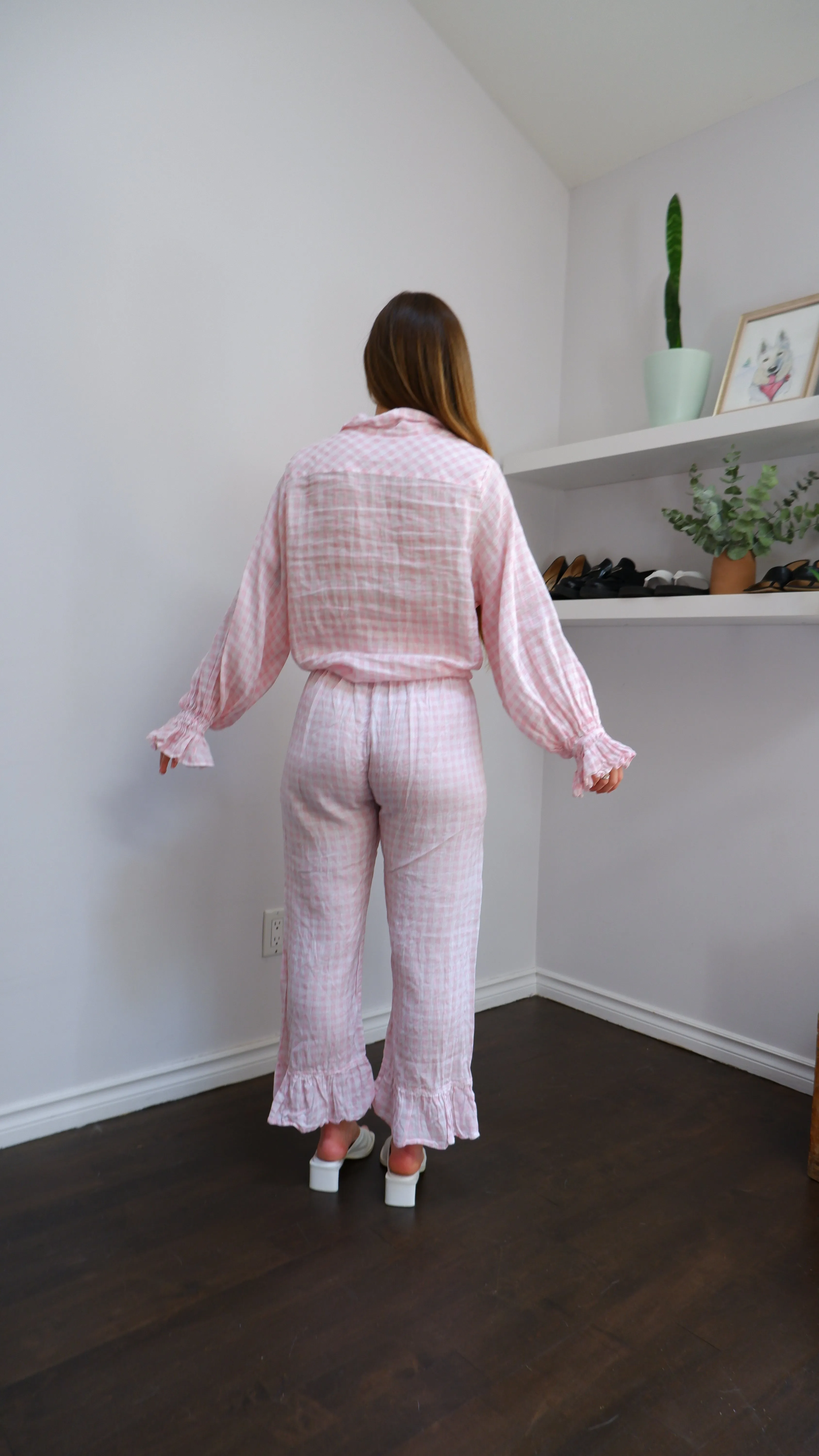 Sleeper Rumba Linen Lounge Suit in Pink Vichy - XS/S