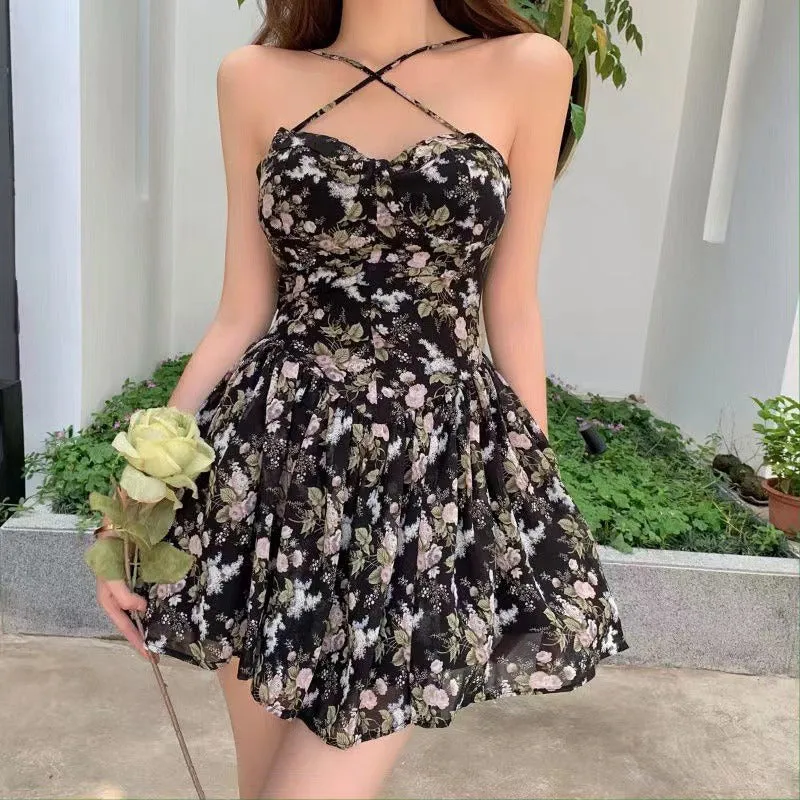 Slim-Fitting Mid-Waist Sexy Floral Cami Dress