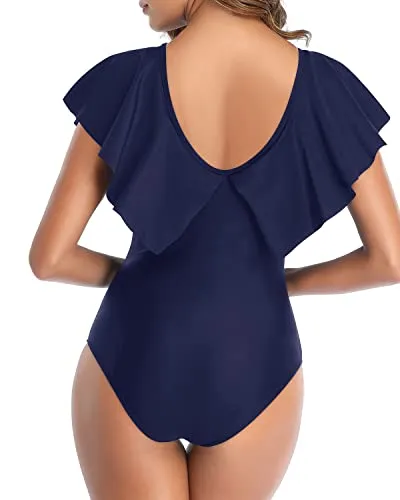 Slimming Teen Girls' One Piece Swimsuit For Women-Navy Blue