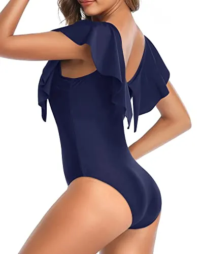 Slimming Teen Girls' One Piece Swimsuit For Women-Navy Blue