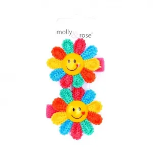 Smiley Face Rainbow Flower Hair Clips