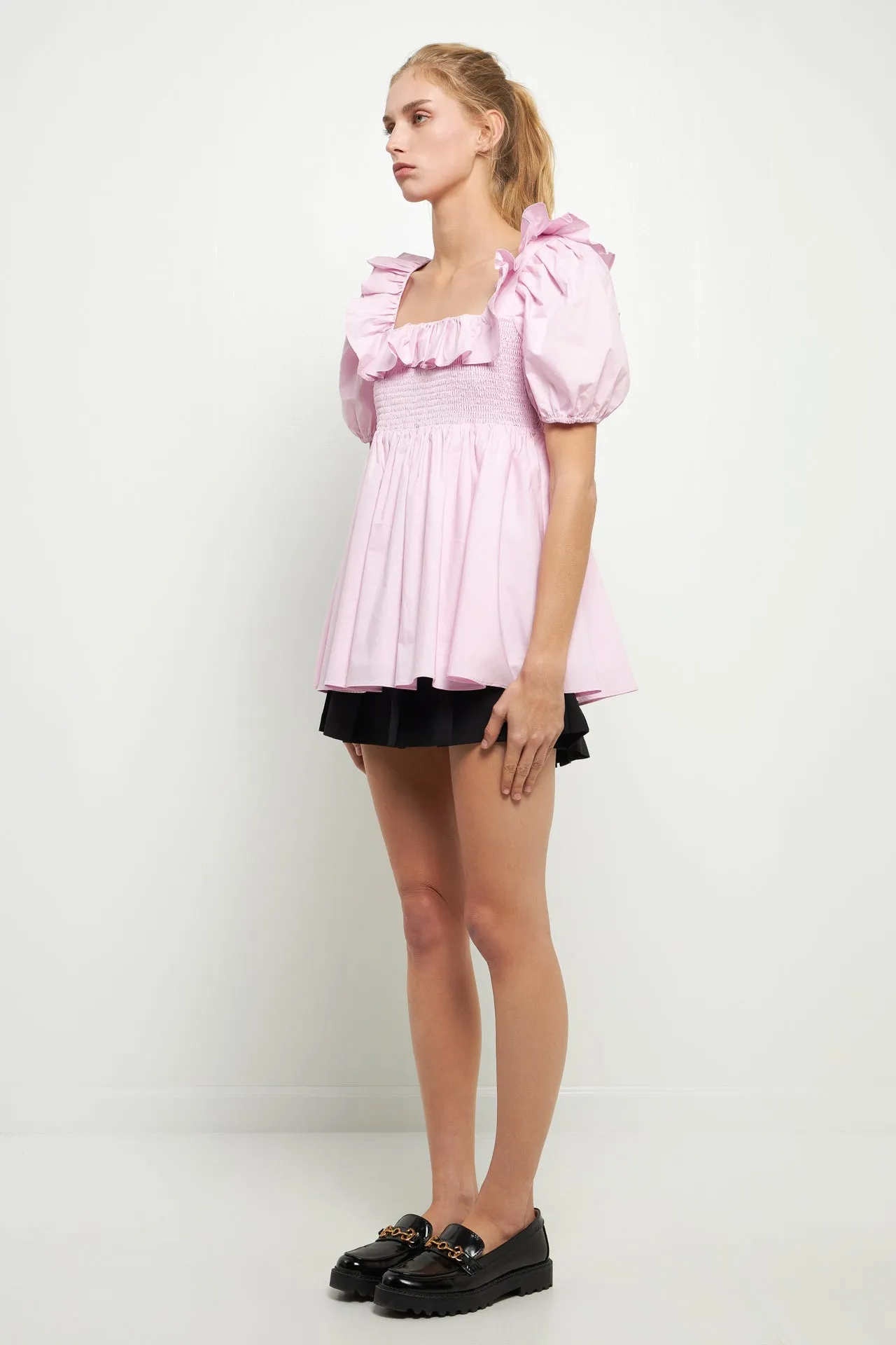 Smocked Square Neck Puff Sleeve Top