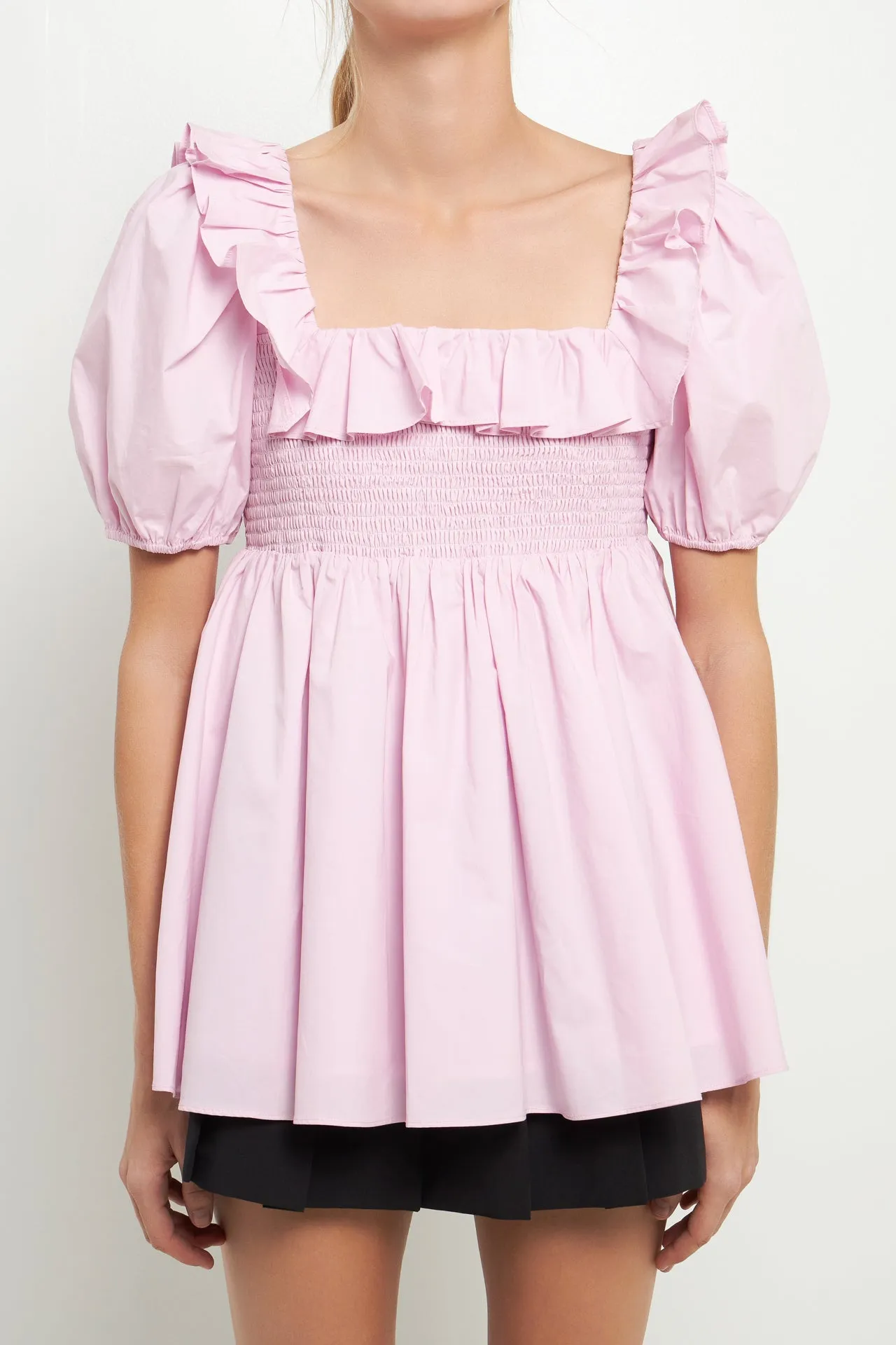 Smocked Square Neck Puff Sleeve Top