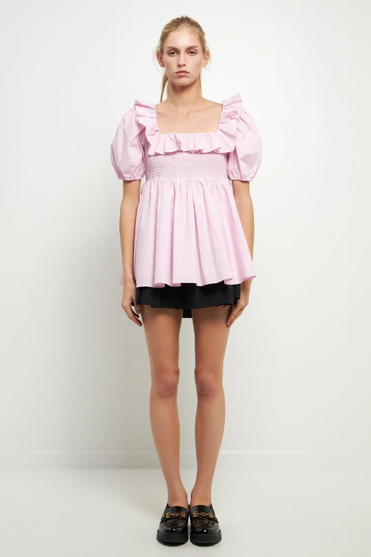 Smocked Square Neck Puff Sleeve Top