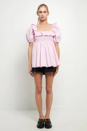 Smocked Square Neck Puff Sleeve Top