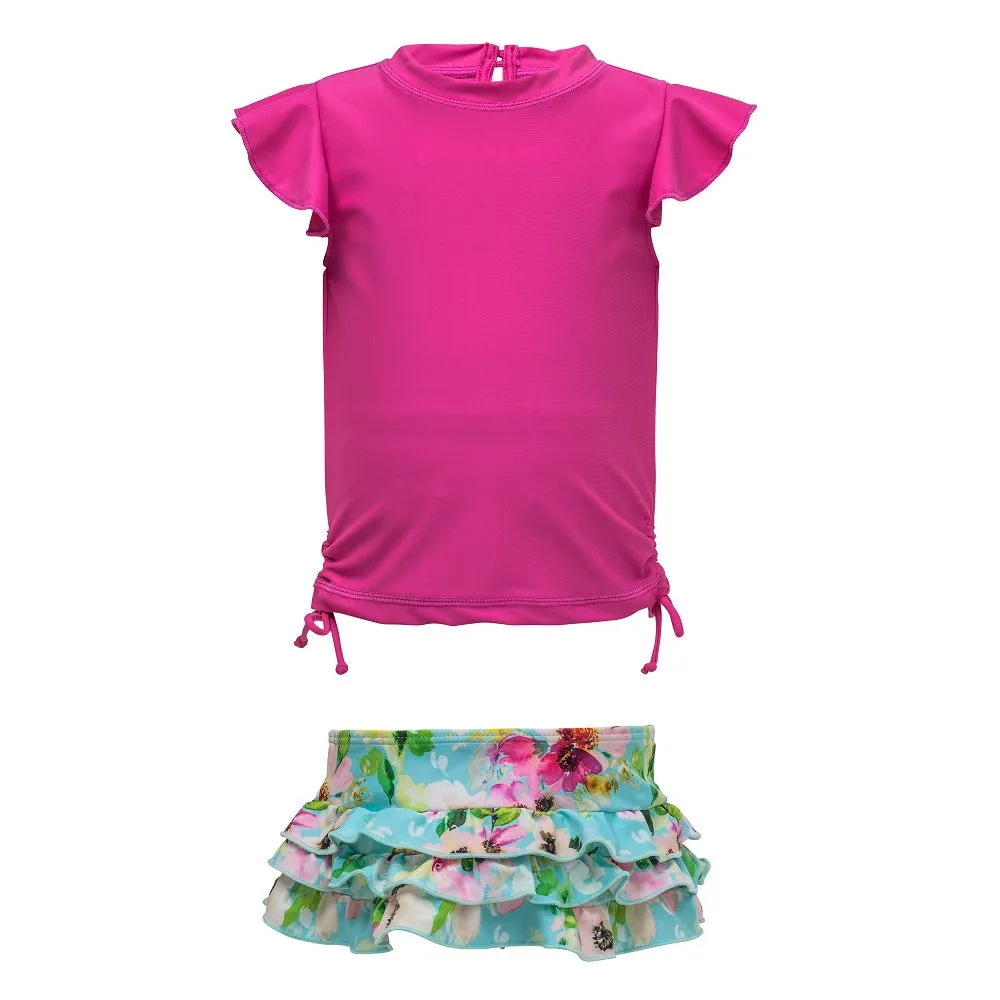 Snapper Rock Girls Ruffle Set Short Sleeves G50018S - Watercolor Floral