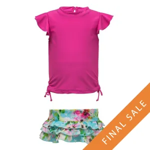 Snapper Rock Girls Ruffle Set Short Sleeves G50018S - Watercolor Floral