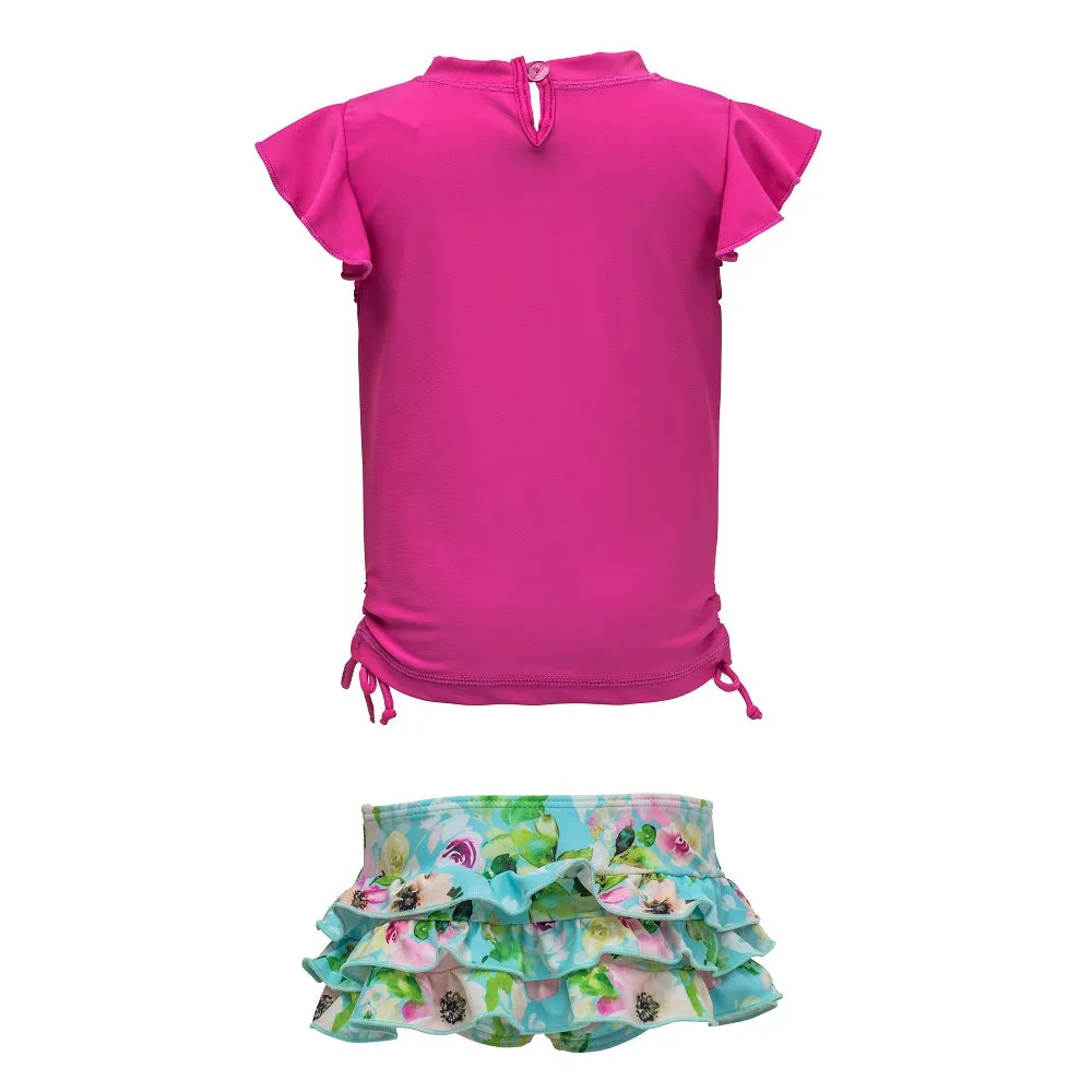 Snapper Rock Girls Ruffle Set Short Sleeves G50018S - Watercolor Floral