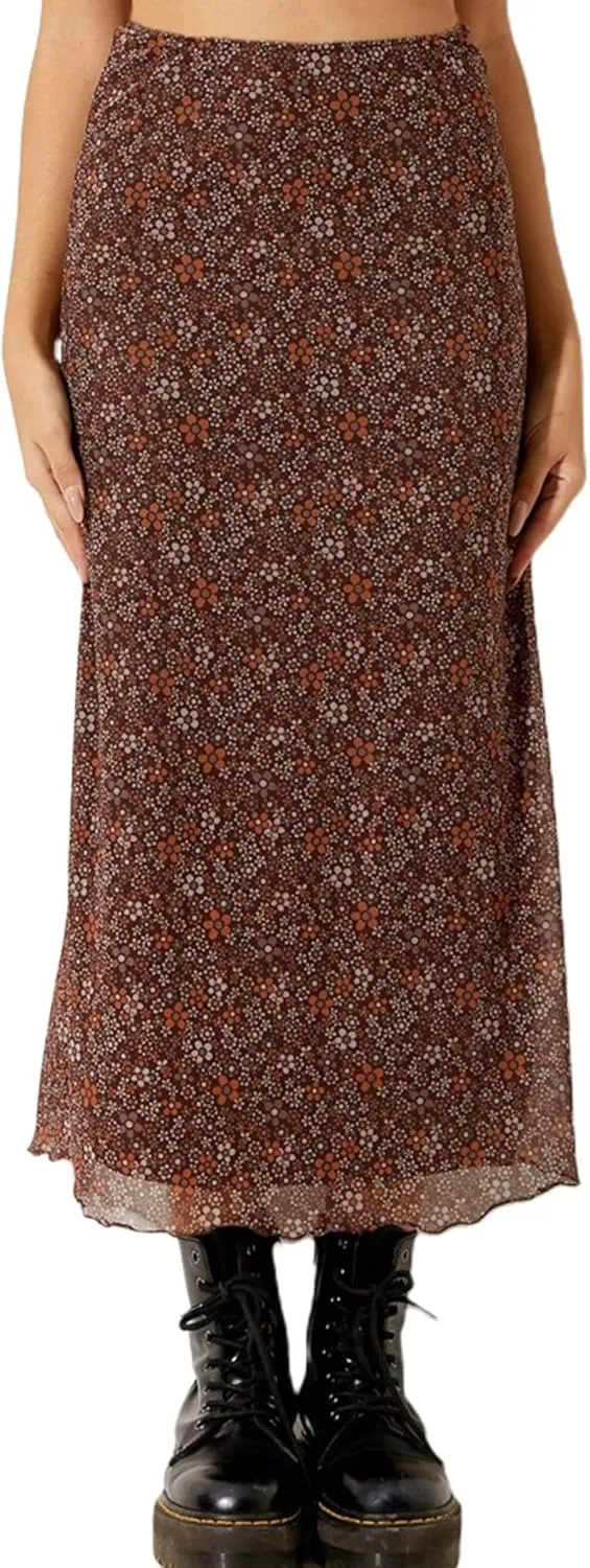 SOFIA'S CHOICE Midi Skirts for Women Elastic High Waisted A Line Flowy Floral Skirt