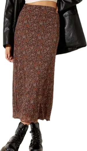 SOFIA'S CHOICE Midi Skirts for Women Elastic High Waisted A Line Flowy Floral Skirt