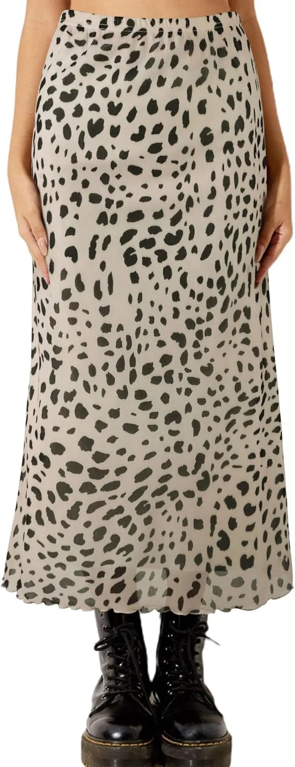 SOFIA'S CHOICE Midi Skirts for Women Elastic High Waisted A Line Flowy Floral Skirt