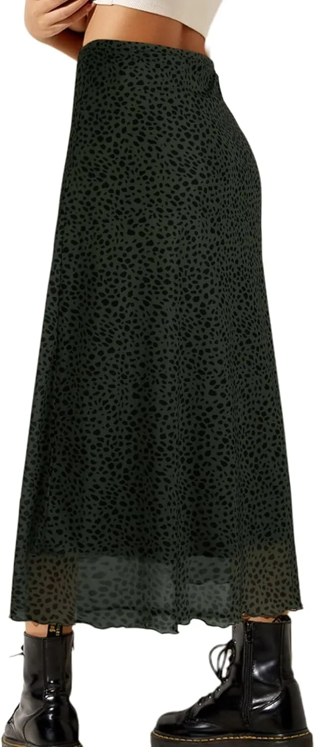 SOFIA'S CHOICE Midi Skirts for Women Elastic High Waisted A Line Flowy Floral Skirt