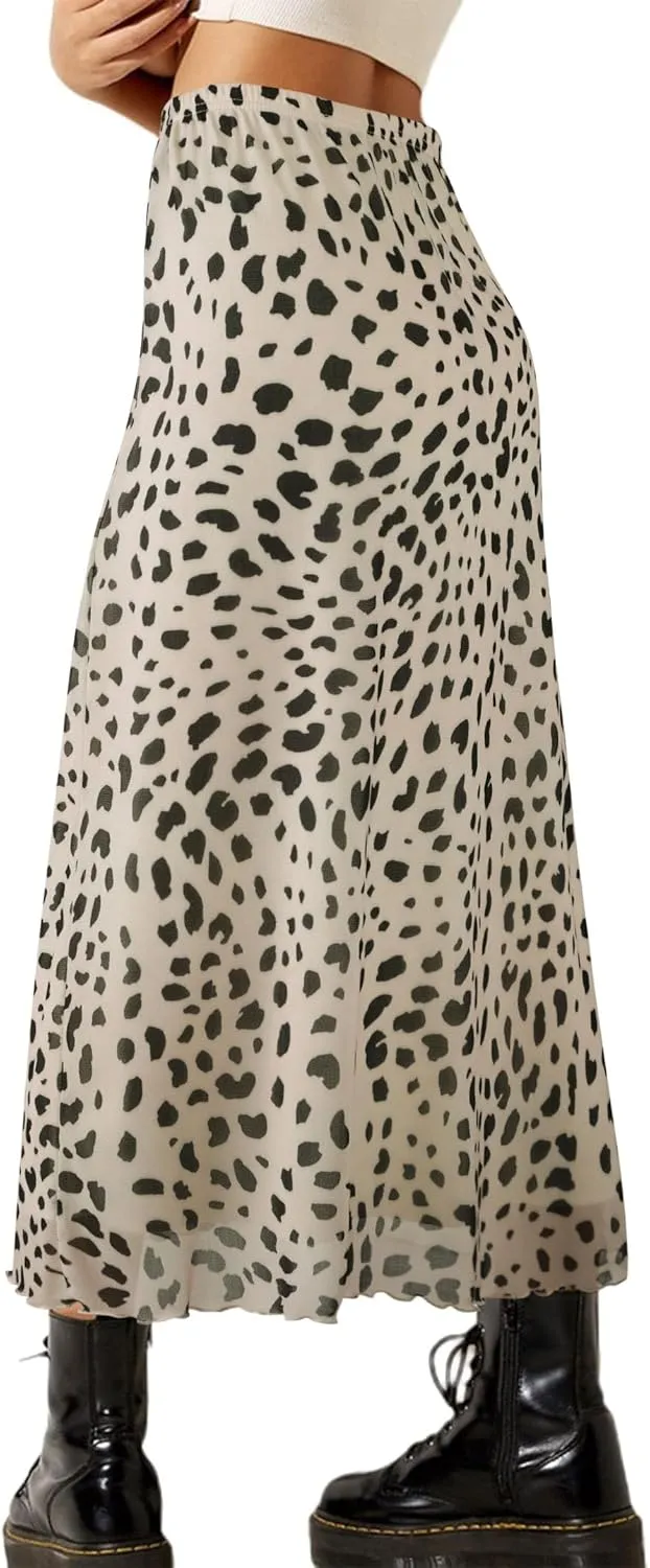 SOFIA'S CHOICE Midi Skirts for Women Elastic High Waisted A Line Flowy Floral Skirt