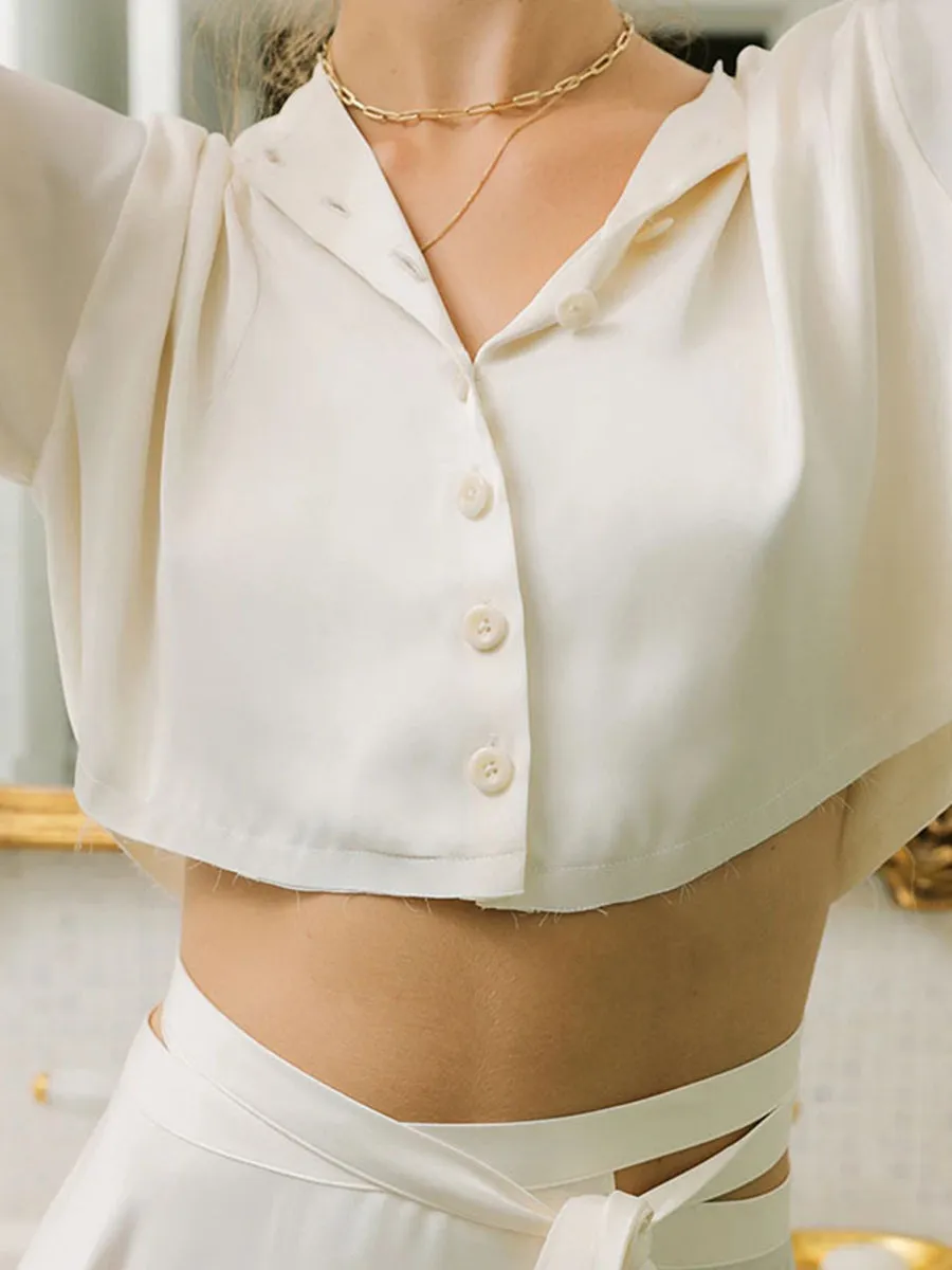 Solid Color Button Flares Sleeve Skirts Set