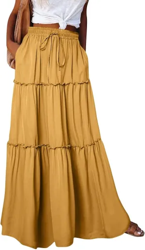 Solid Color Skirts for Women, Maxi Beach Casual Vacation Elegantes Womens Skirts