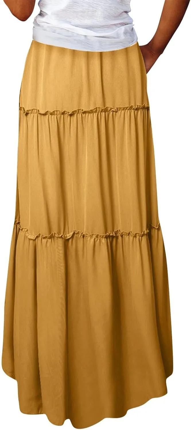 Solid Color Skirts for Women, Maxi Beach Casual Vacation Elegantes Womens Skirts