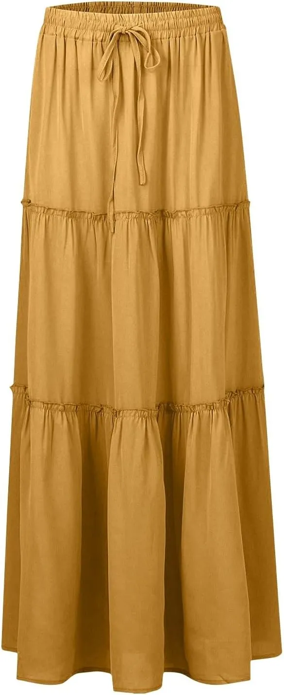 Solid Color Skirts for Women, Maxi Beach Casual Vacation Elegantes Womens Skirts