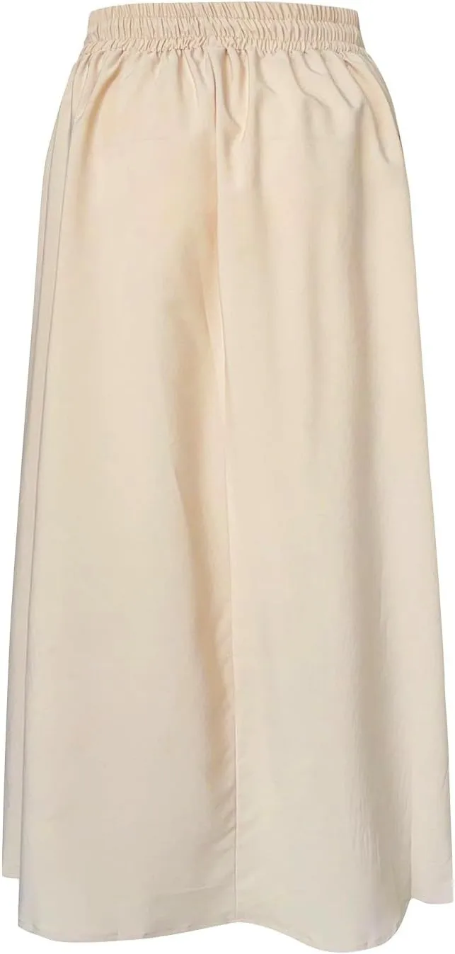 Solid or Printed Mesh Overlay Elastic Waist Pleated A-Line Long Maxi Skirt Long Skirt with Pocket for Women