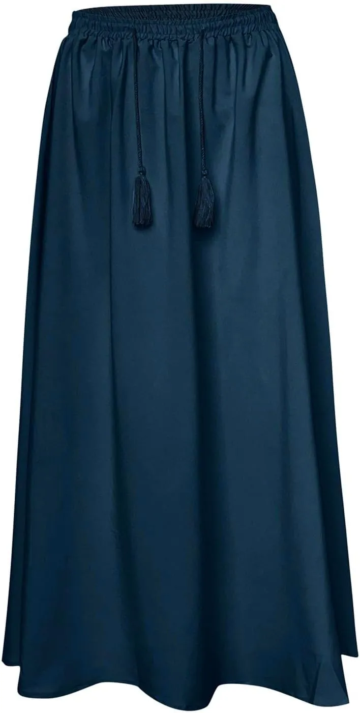 Solid or Printed Mesh Overlay Elastic Waist Pleated A-Line Long Maxi Skirt Long Skirt with Pocket for Women