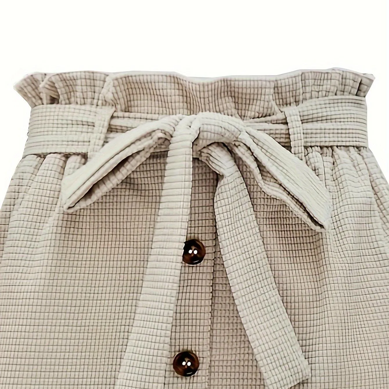 Solid Textured Skirts, Casual Knotted Button Front Style