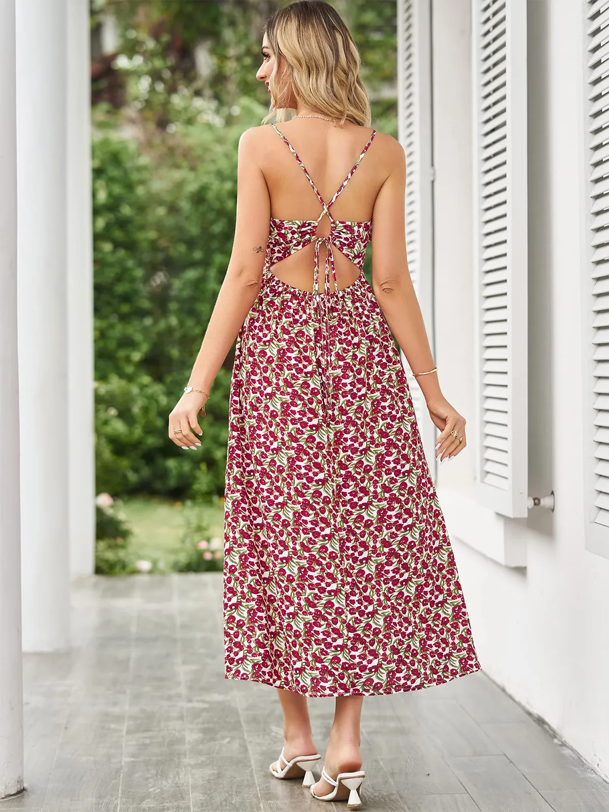 Spaghetti Strap Floral Print Dress