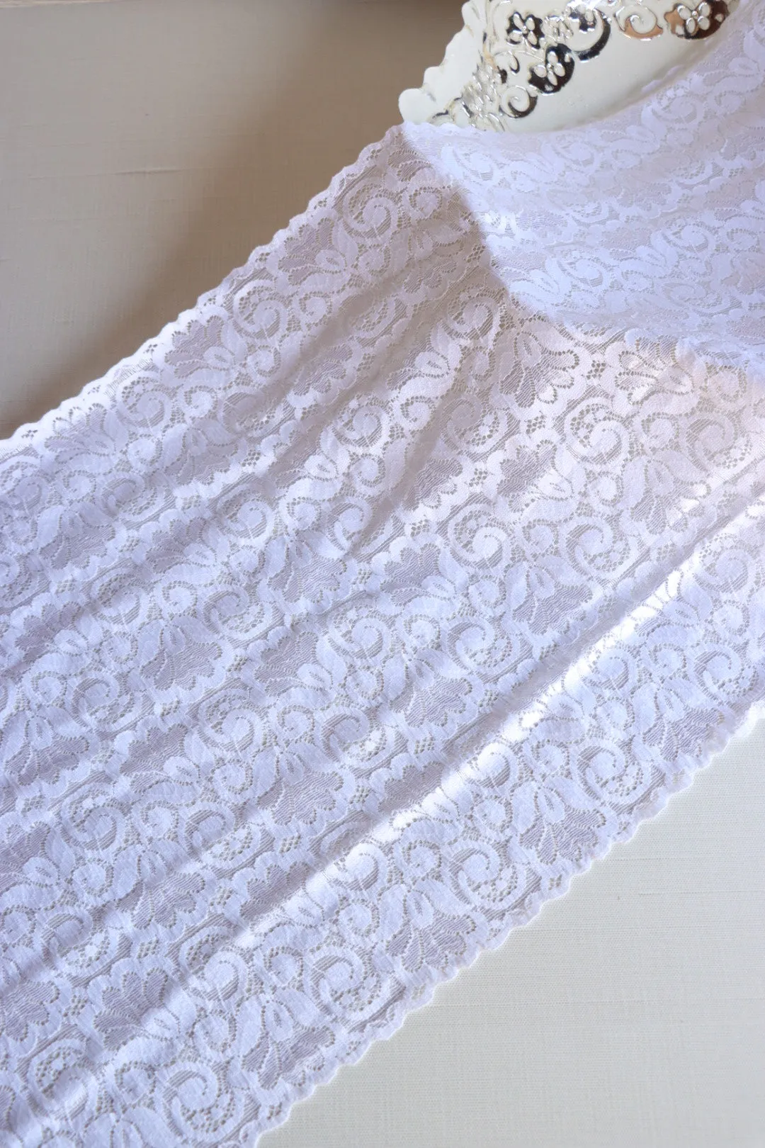 Sparkling White 12" Wide Stretch Lace