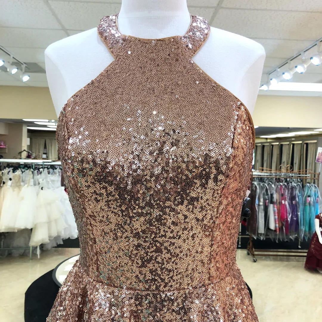 Sparkly Sequin Halter Neckline Short A-line Homecoming Dresses HD233