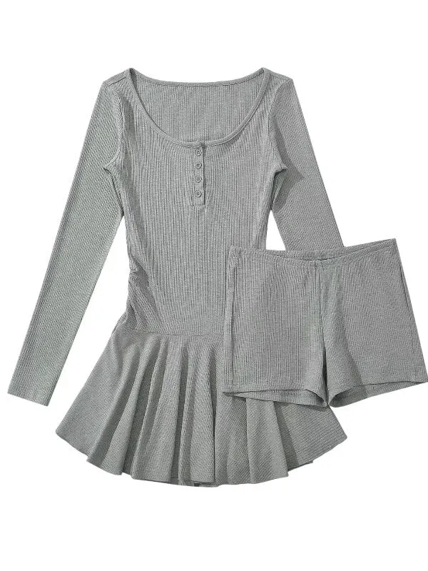 Spicy girl square neck button dress with shorts