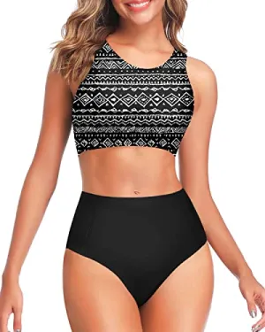 Sporty Swimsuits for Teen Girls High Waisted Two Piece Bikini Set