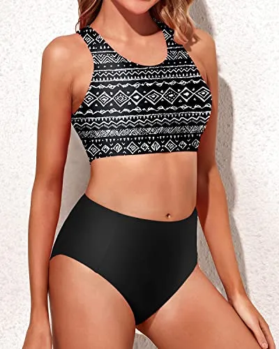 Sporty Swimsuits for Teen Girls High Waisted Two Piece Bikini Set