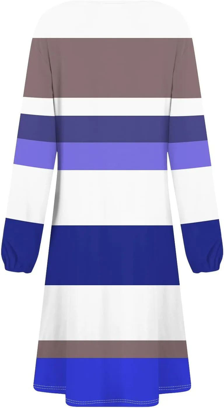 Spring Dresses for Women 2025 Long Sleeve Midi O Neck Modest Summer Ladies Cute Loose Fitted Dress