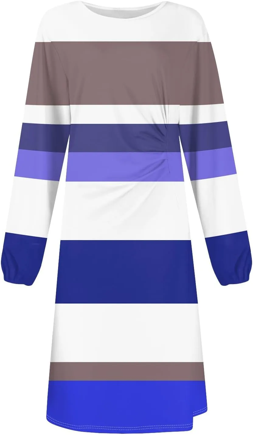 Spring Dresses for Women 2025 Long Sleeve Midi O Neck Modest Summer Ladies Cute Loose Fitted Dress