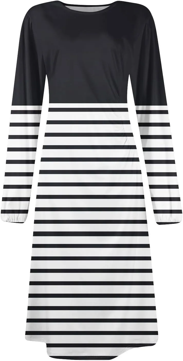 Spring Dresses for Women 2025 Long Sleeve Midi O Neck Trendy Flowy Vacation Boho Office Curvy Dress