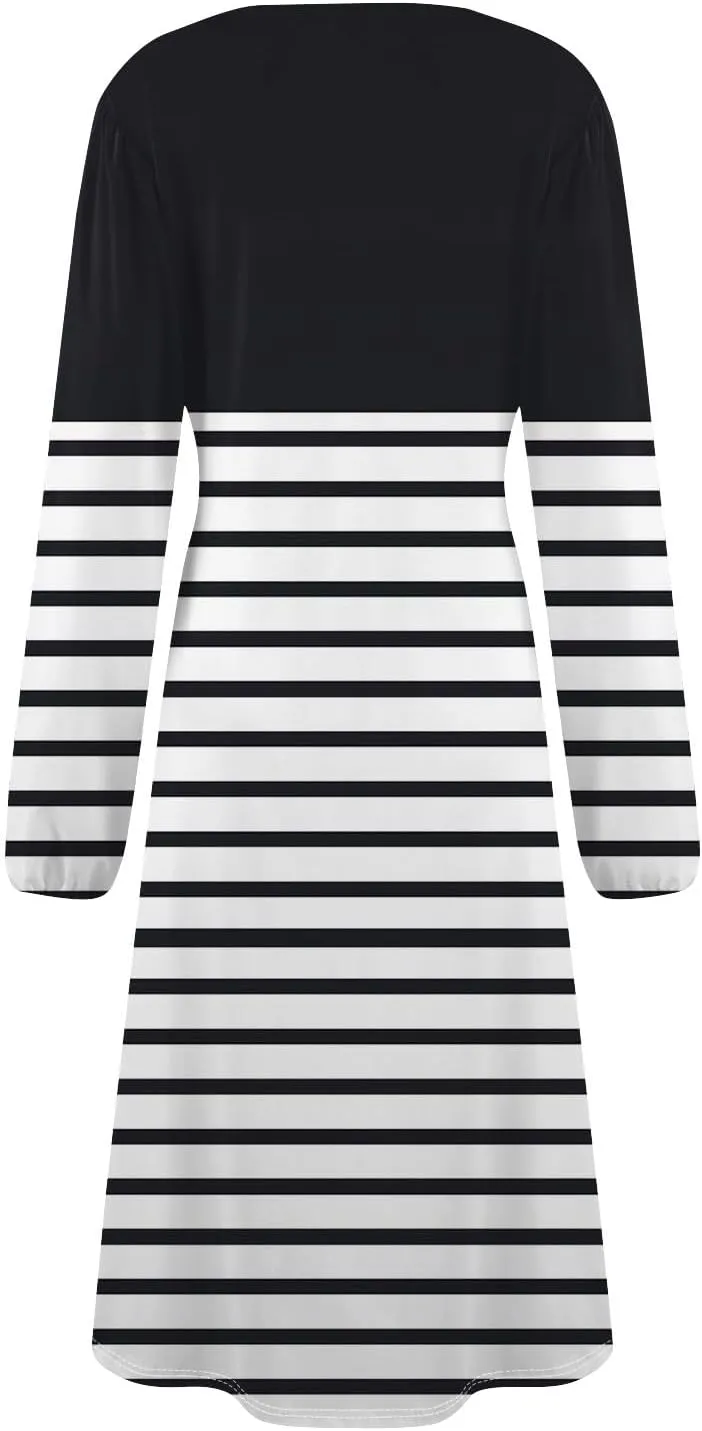 Spring Dresses for Women 2025 Long Sleeve Midi O Neck Trendy Flowy Vacation Boho Office Curvy Dress