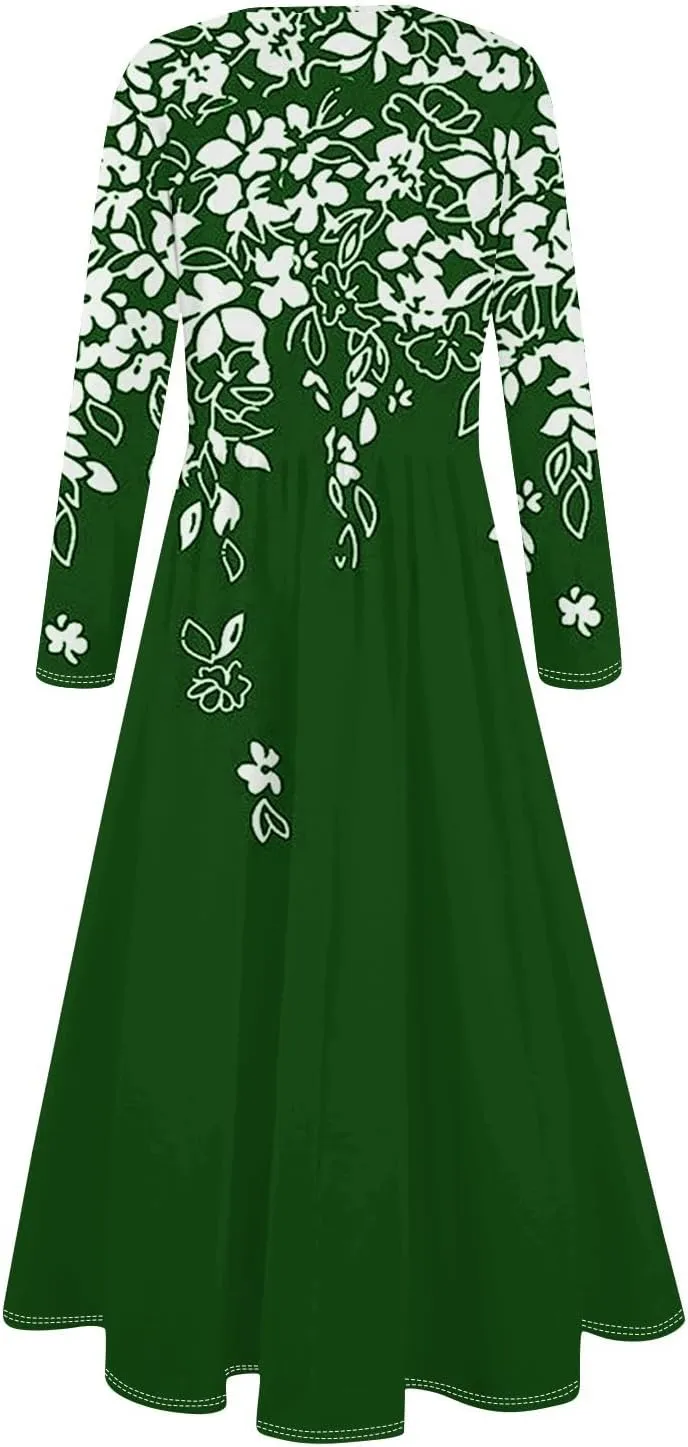 Spring Dresses for Women 2025 Midi V Neck Long Sleeve Trendy Casual Work Modest Curvy Dressy Dress