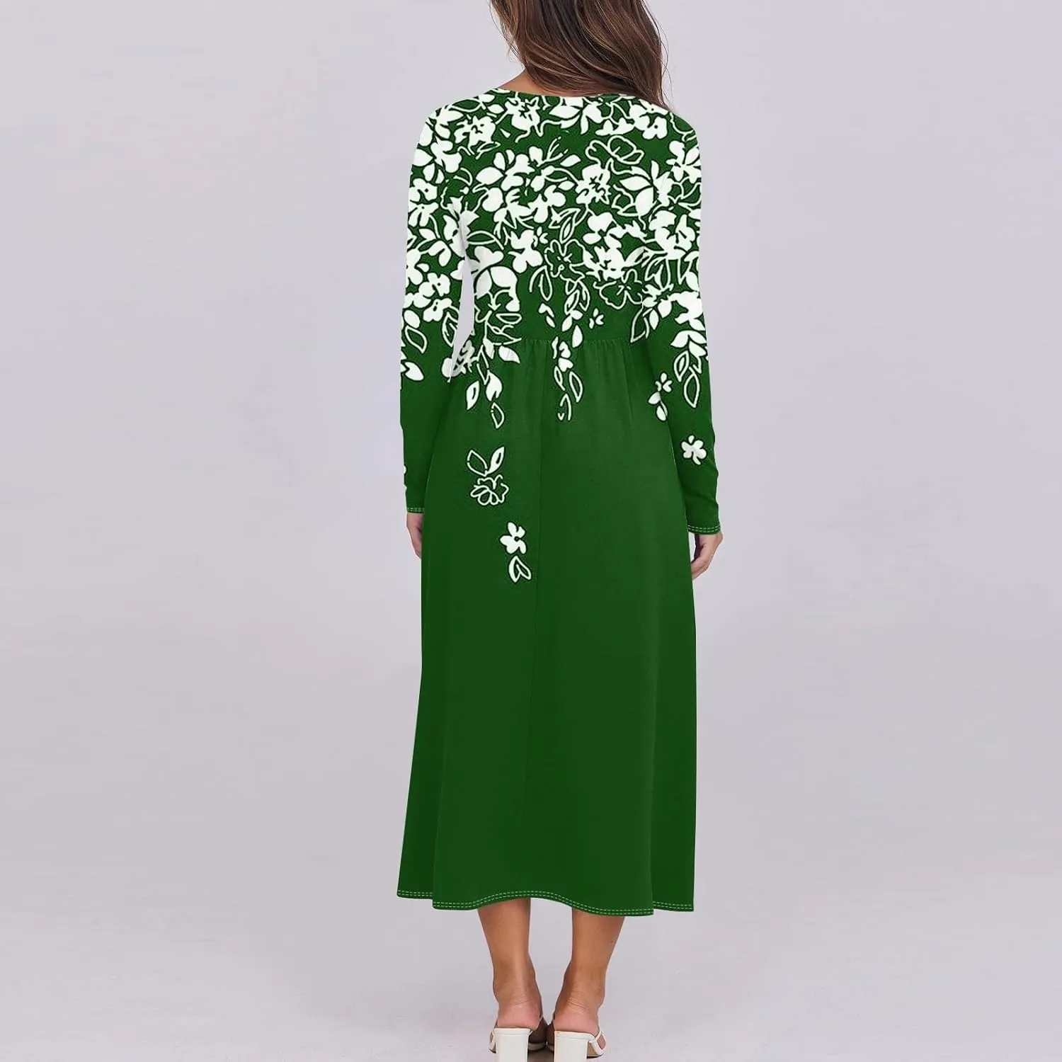 Spring Dresses for Women 2025 Midi V Neck Long Sleeve Trendy Casual Work Modest Curvy Dressy Dress