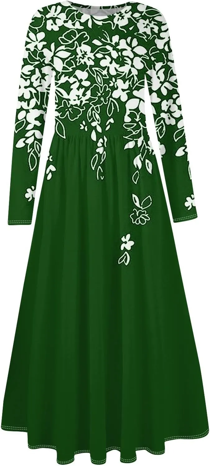 Spring Dresses for Women 2025 Midi V Neck Long Sleeve Trendy Casual Work Modest Curvy Dressy Dress