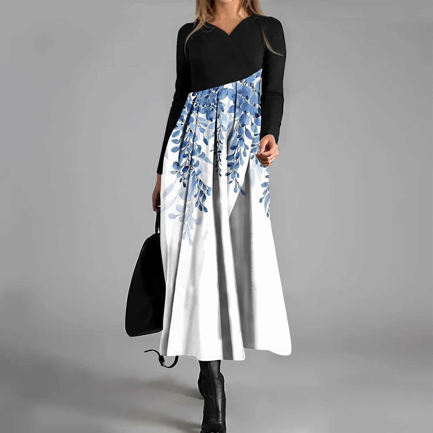 Spring Dresses for Women 2025 V Neck Long Sleeve Midi Modest Teens Flowy Vacation Fashion Curvy Dress