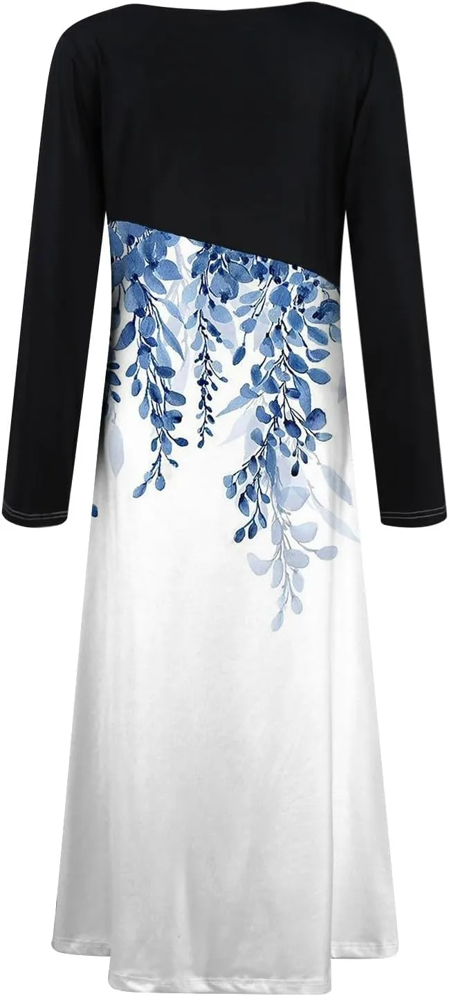 Spring Dresses for Women 2025 V Neck Long Sleeve Midi Modest Teens Flowy Vacation Fashion Curvy Dress