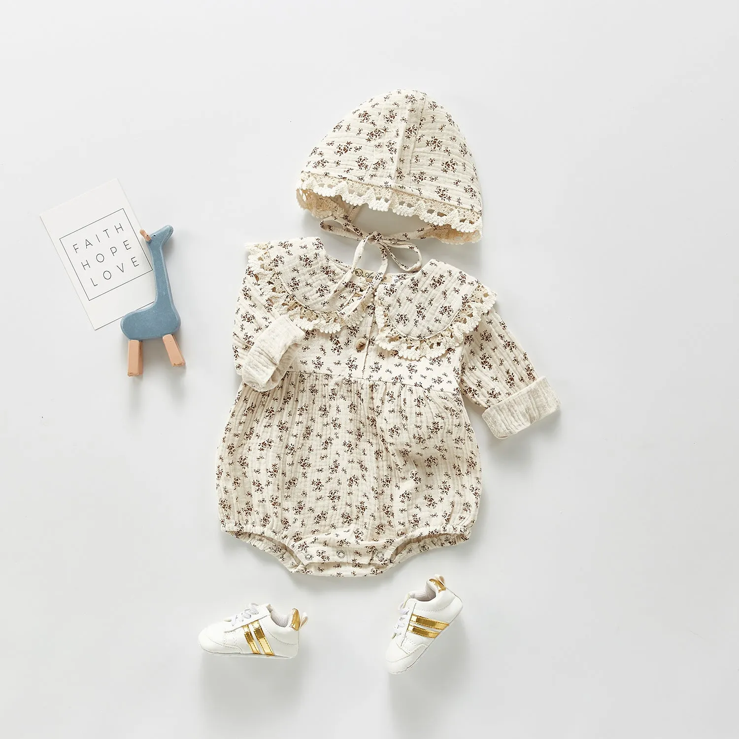 Spring Rompers Floral Hooded Lapel Romper Outwear