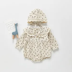 Spring Rompers Floral Hooded Lapel Romper Outwear