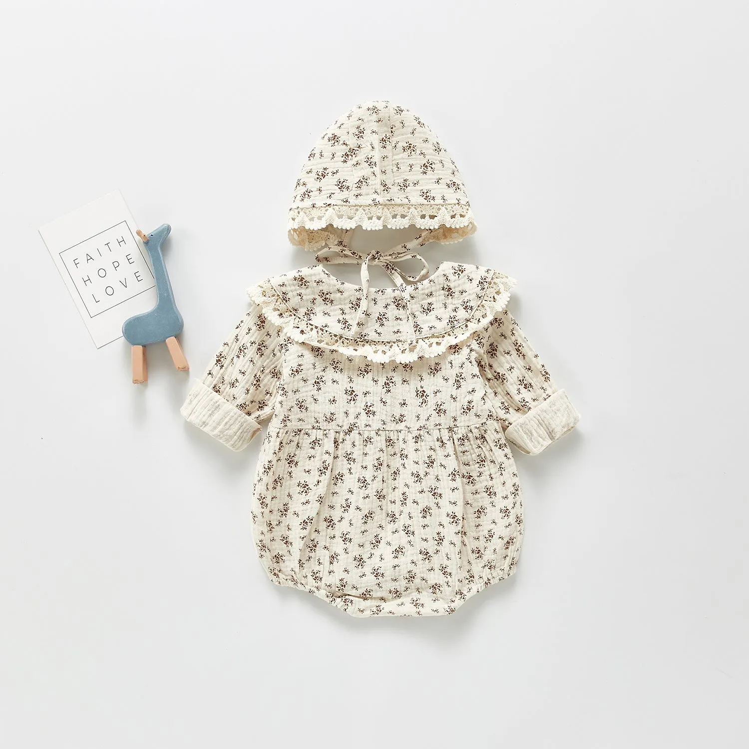 Spring Rompers Floral Hooded Lapel Romper Outwear